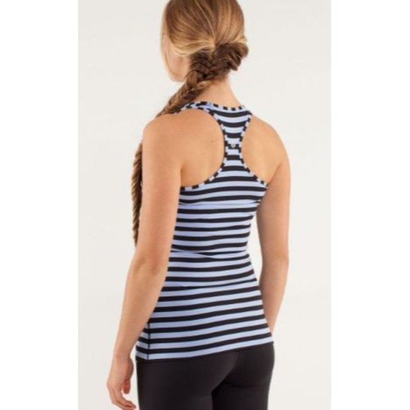 Lululemon Cool Racerback Sea Stripe‎ Polar Haze Black Tank Top Size 2 Yoga - Picture 3 of 9